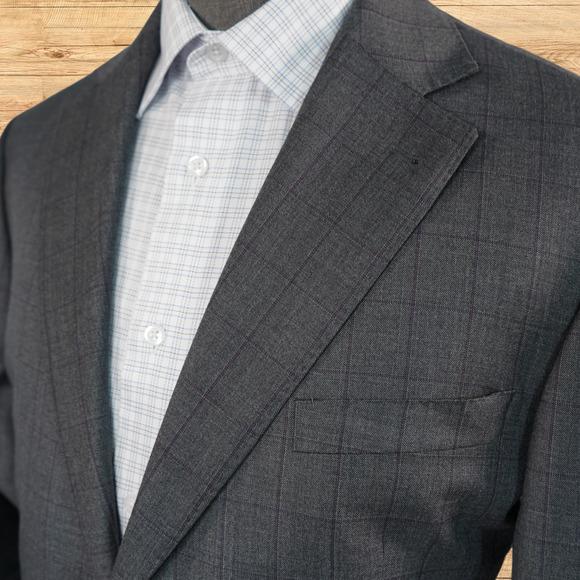 Jos A Bank Reserve Suit Jacket Mens 44R Vitale Barberis Wool Windowpane Gray EUC - Picture 3 of 8